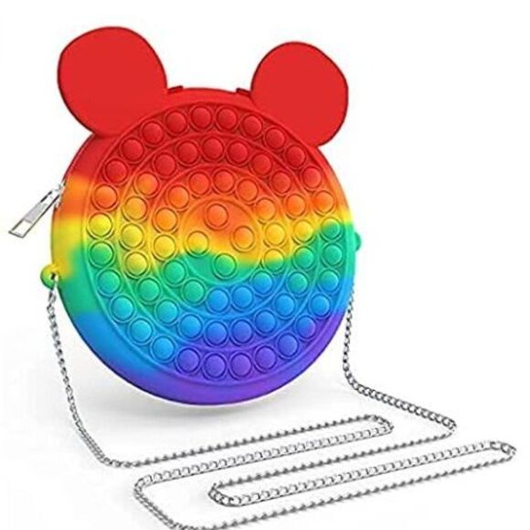Rainbow Mouse Pop Fidget Purse with Metal Chain - Picture 1 of 3